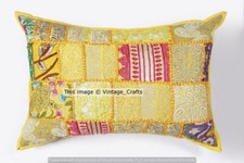 Cushion Covers 24"x16" Indian Heavy Embroidery Sari Patchwork Pillow Sham zip