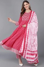 New Bollywood for Women Cotton Mustard Color Print Kurta with Trousers Dupatta
