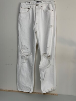 Agolde Free People Women Sz 28 Button Fly  Distressed Stretch Denim Jeans White