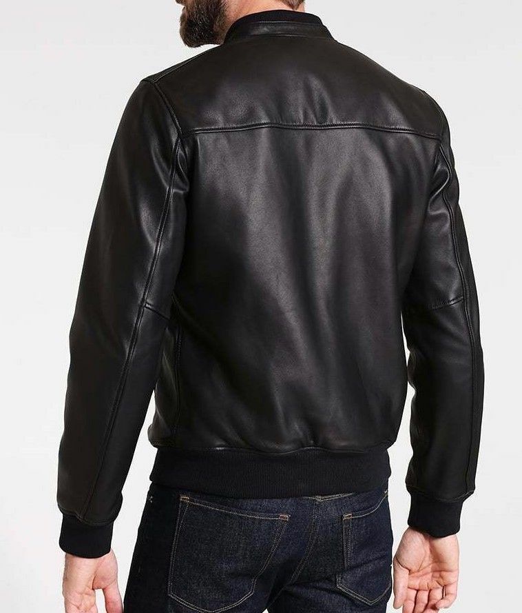 Men's Black Bomber Leather Jacket Lambskin Flight Air Lightweight ...