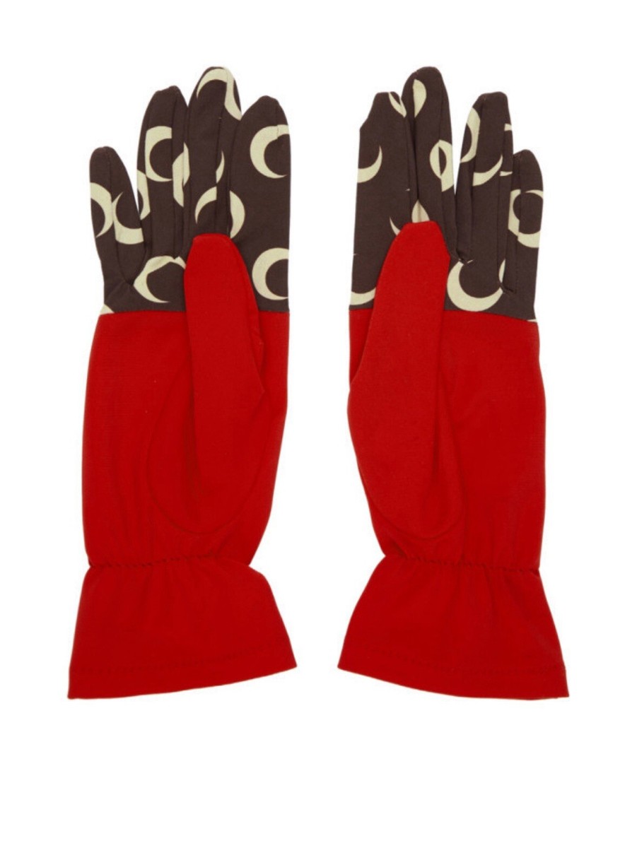 MARINE SERRE | MOON-PRINT GLOVES MOON RED 手袋 Marine Serre Red & Brown Moon Logo Gloves M. New w Tags Out