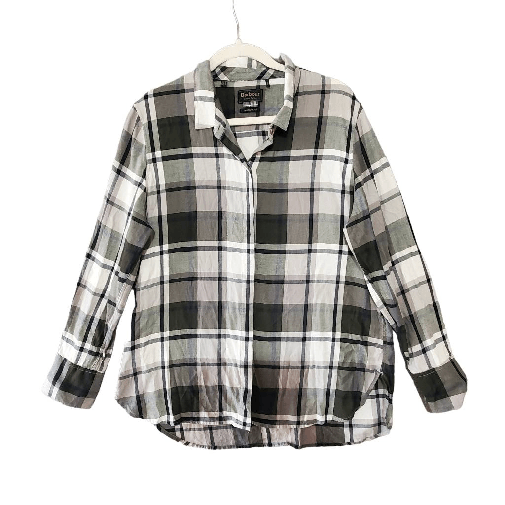 Barbour Women's Green Pliad Button Up Long Sleeve Cotton Heath Shirt US 12 UK 16