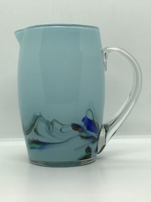 Dalian Snowflakes Blown Glass Jug Powder Blue with Swirl
