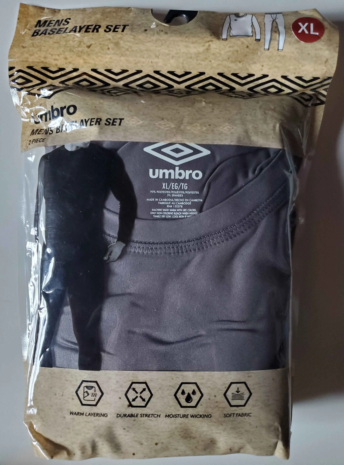 Umbro Mens Base Layer Set - Top & Pants Gray XL (Extra Large) - NEW