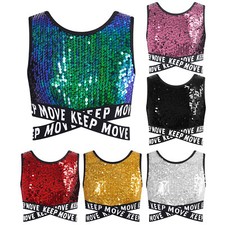 Kids Girl's Blouse Tank Tops Sparkling Vests Stage Vest Modern Crop Top Shiny