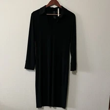 Norma Kamali Kulture Womens Black Midi Dress Minimalist Capsule Long Sleeve SZ M