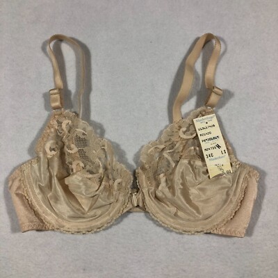 Vintage Bra Womens 34C Maidenform Lace Nude Beige Front Snap Open USA