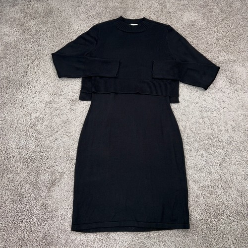Calvin Klein Dress Womens Medium Black Sweater Layer Minimal Capsule Day Night