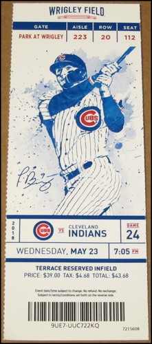 5/23/2018 Chicago Cubs vs Cleveland Indians Ticket Javier Baez Adam Plutko