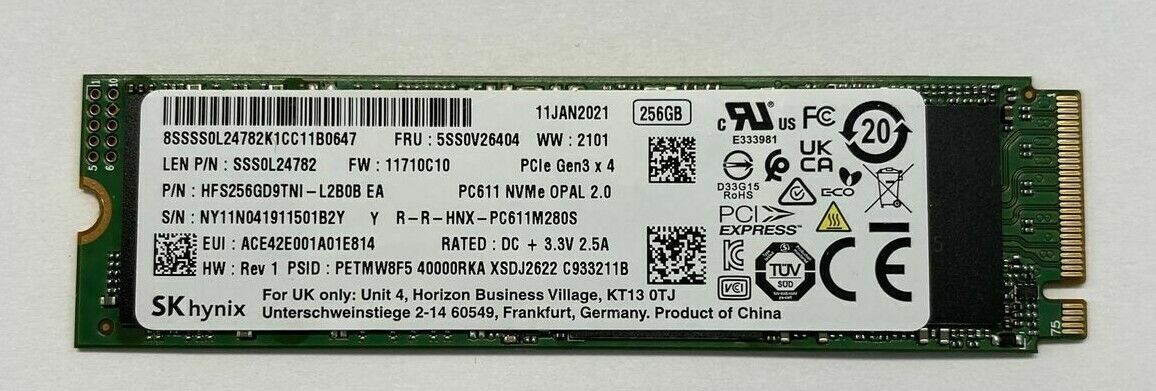 SK Hynix 256GB P/N HFS256GD9TNI-L2BOB EA PC611 M2 2280 PCIe SK Hynix 256GB P/N HFS256GD9TNI-L2BOB EA PC611 M2 2280 PCIe