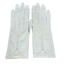 Ladylike Luxe VTG 50s White Gloves - Dainty Appliqued Nylon - Fits 6.5-7