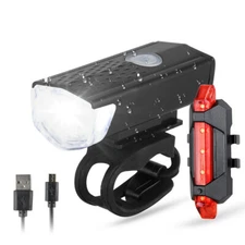 USB Bike Bicycle Light  LED Rechargeable Set Mountain Cycle Front Back Headlight