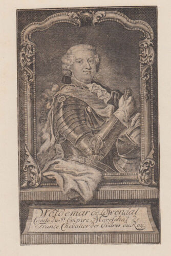 Kupferstich um 1750 Ulrich Friedrich Woldemar von Löwendahl Maréchal de France - Zdjęcie 1 z 1