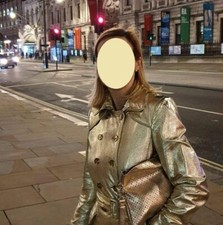 Burberry Leather Trench Coat - Size Uk8 / Eu40 - Rare Pale Gold
