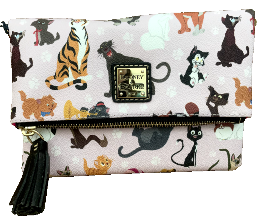 New Disney Dooney & Bourke Pink Cats Fold Over Crossbody Purse - B