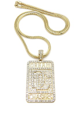 NEW ICE BLING DREAM CHASERS PENDANT WITH 4mm 30'' FRANCO CHAIN