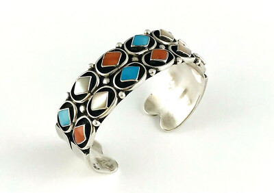 Jimmie Etsate Vintage Native American Zuni Coral Sterling Silver Bracelet Jimmie Etsate Vintage Native American Zuni Coral Sterling Silver Bracelet