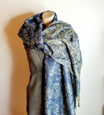 Unbranded Womens Allover Metalic Scarf Blue Gold 70 27