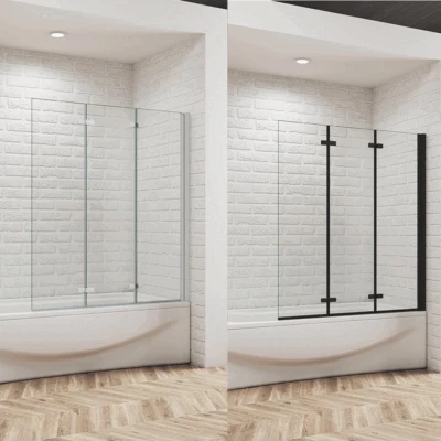 AICA SANITAER GMBH 140cm 6mm ESG Faltwand mit Seitenwand Duschabtrennung Badewannenaufsatz