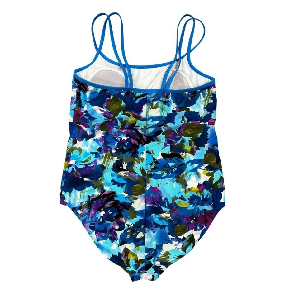 Traje de baño Catalina azul púrpura estampado tropical floral de una pieza talla 2X Foto 2 de 4