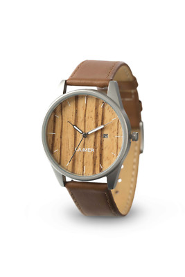 Laimer Holz Armbanduhr Uhr NOA 0078 aus Zebrano Lederarmband Unisex