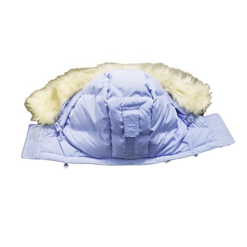 LL Bean Puffer Coat Women's Medium Light Blue Goose Down Hooded Faux Fur Long - Picture 6 of 6