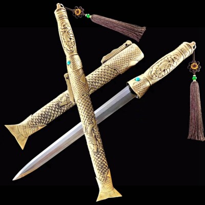 Brass Handle SAYA Fish JIan Chinese KUNGFU Short Knife Sword Folded Steel Dagger