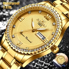 Waterproof Luxury Men Watch Gold Classic Stainless Steel Quartz Analog Business