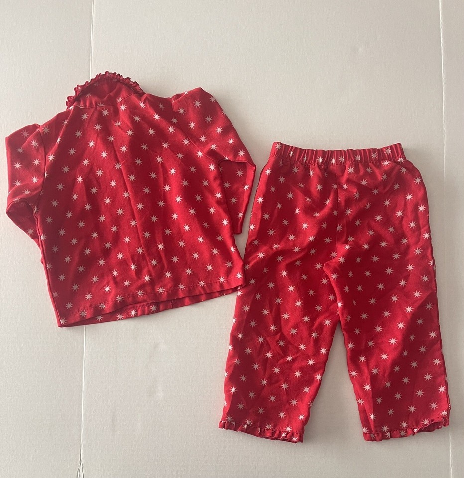 Baby Gap Pajamas Toddler Girl 2y Flannel Red White Stars Buttons 2