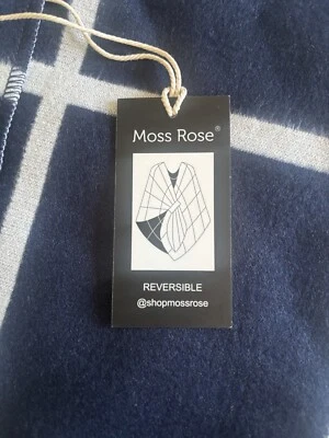 Moss Rose Reversible Plaid Ruana Wrap Shawl ONE SIZE FITS ALL Navy/White - Image 1 of 4