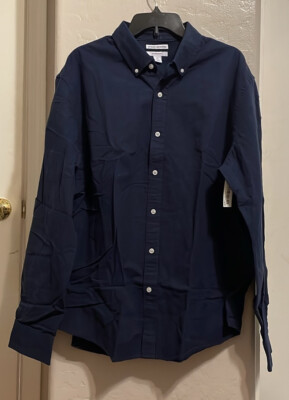 Mens Long Sleeve Navy Cotton Oxford Shirt 26  P2P 31  Length Slim Fit XXL