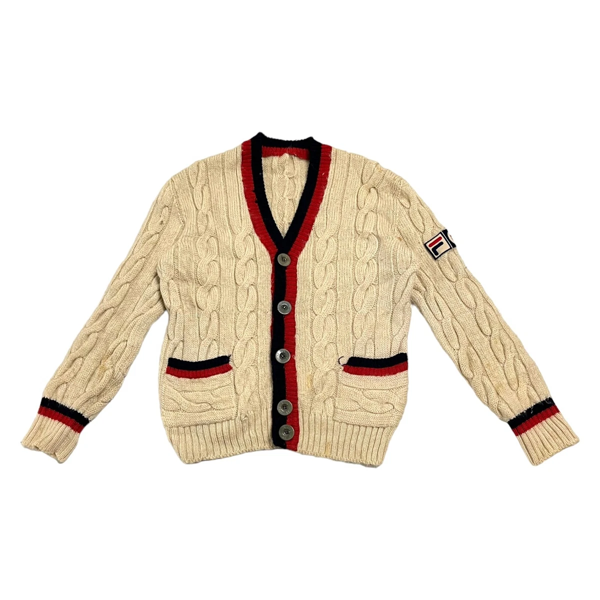 Fila Bjorn Borg Knit Wool Cardigan Vintage 80s Sportswear Jumper