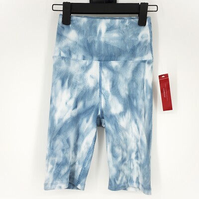 NWT Carbon38 Tie Dye Ribbed High Waisted Biker Shorts Blue XS