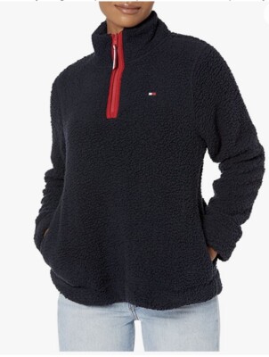 Pull femme Tommy Hilfiger 1/4 zip veste sherpa marine/taille:M