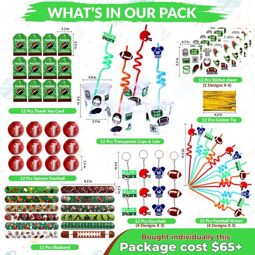 Football Party Favors 108 PCS Football Spinner Wristband Keychain Straws for Kid - Picture 2 of 5