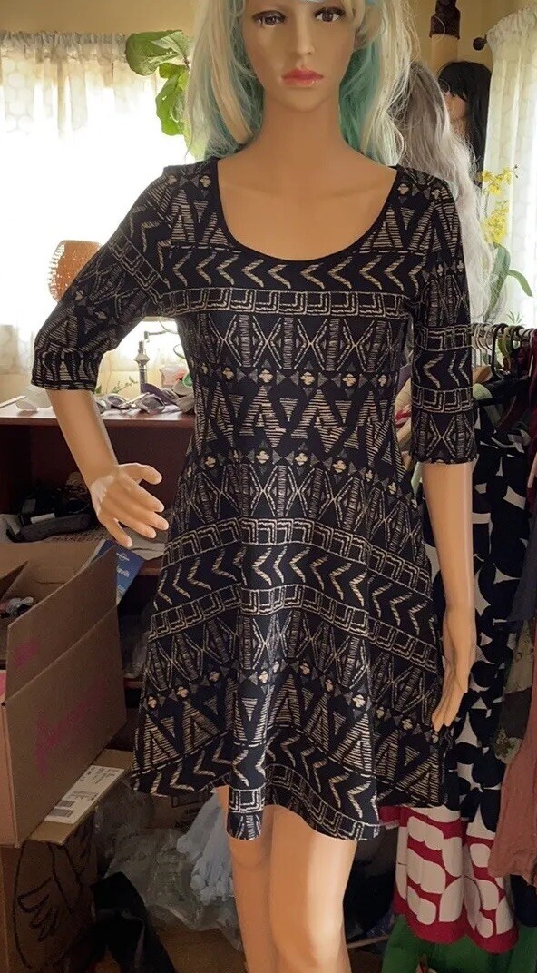 Every 1 black dress with gold geometric pattern Women's size PXS | eBay
