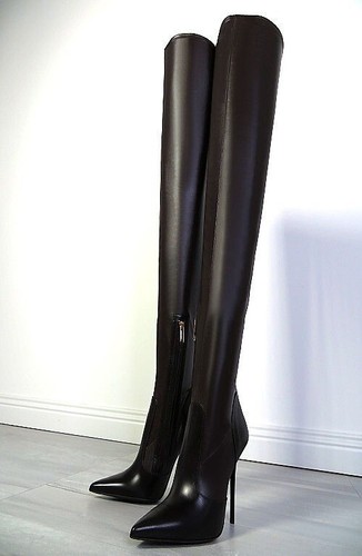 1969 Made in Italy High Heels Leather Overknee Anouk Stretch Boots Brown 38 - Picture 8 of 10