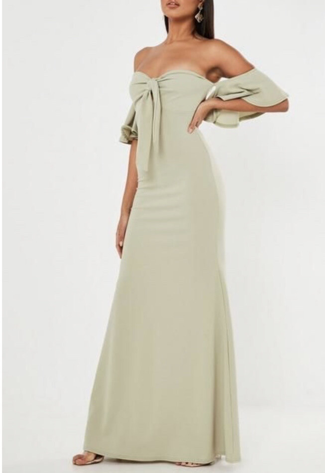 green fishtail maxi dress Nadia Ruched Fishtail Maxi Dress Green