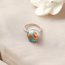 Natural Spiny Oyster Gemstone 925 Sterling Silver Handmade Jewelry Ring For Wife