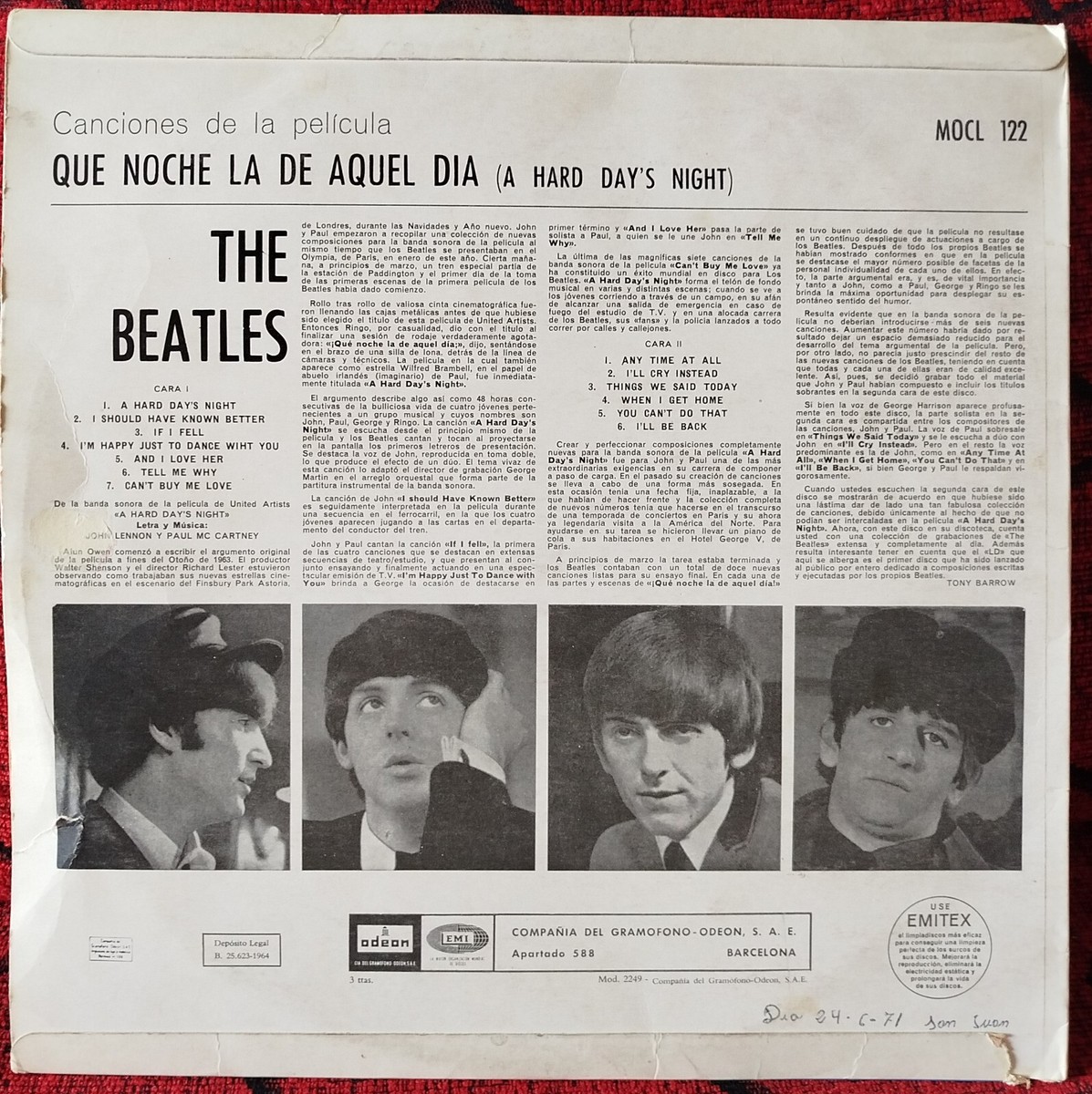 THE BEATLES **A Hard Day's Night (Que Noche La De Aquel Dia