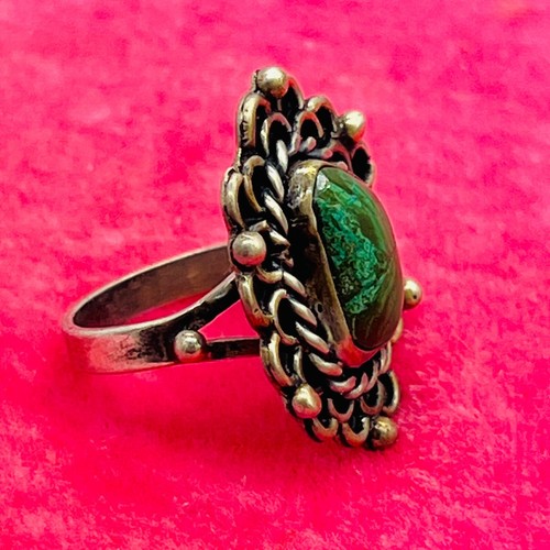 Vintage Sterling Silver Old Pawn Southwestern Artisan Malachite Ring Size 7 - Picture 3 of 17