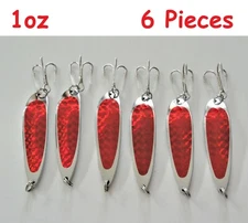 6 Pieces casting 1oz Red Holographic Crocodile Spoons Trolling Fishing Lures