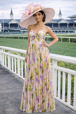 Lulus Cassia Floral Pleated Satin Maxi Gown Pink Multi Formal Dress Size 6