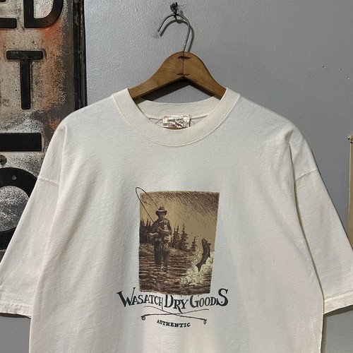 VTG 90s White Wasatch Dry Goods Mike Stidham Fly Fishing Graphic T-Shirt XL
