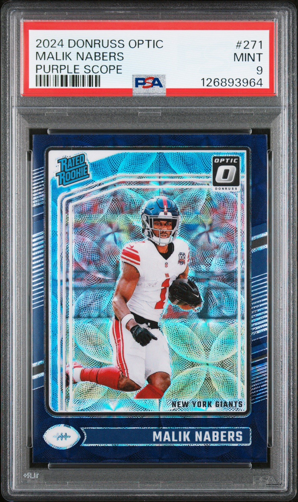 2024 Panini Donruss Optic Malik Nabers #271 Purple Scope Prizm (RC) PSA 9