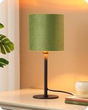 EDISHINE Bedside Table Lamp Small 15-inch Velvet Shade - Modern Black Metal Base