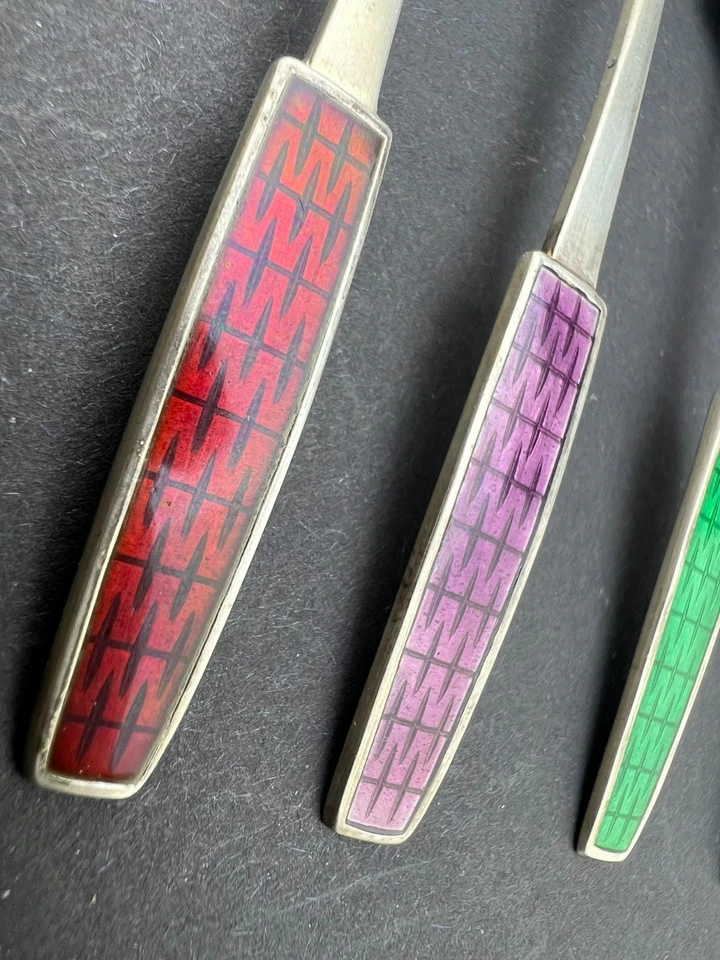 Juego de 6 cucharas esmaltadas en plata Suecia años 50 Foto 4 de 4