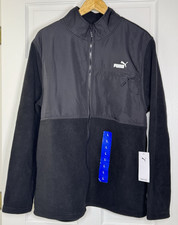 PUMA Men's LARGE Black / Black Full Zip Sweatshirt 3-Front Pockets NEW w/Tags