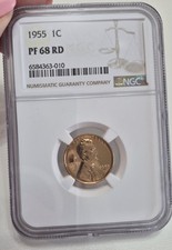 1955 US Proof Lincoln Wheat  1c Cent NGC Certified PF68 RD