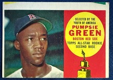 1960 TOPPS #317 PUMPSIE GREEN (BOSTON RED SOX) ROOKIE BASEBALL CARD MISCUT. rookie card picture